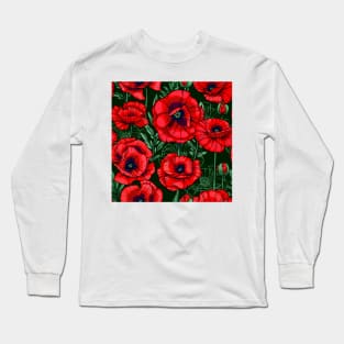 scarlet red poppies Long Sleeve T-Shirt